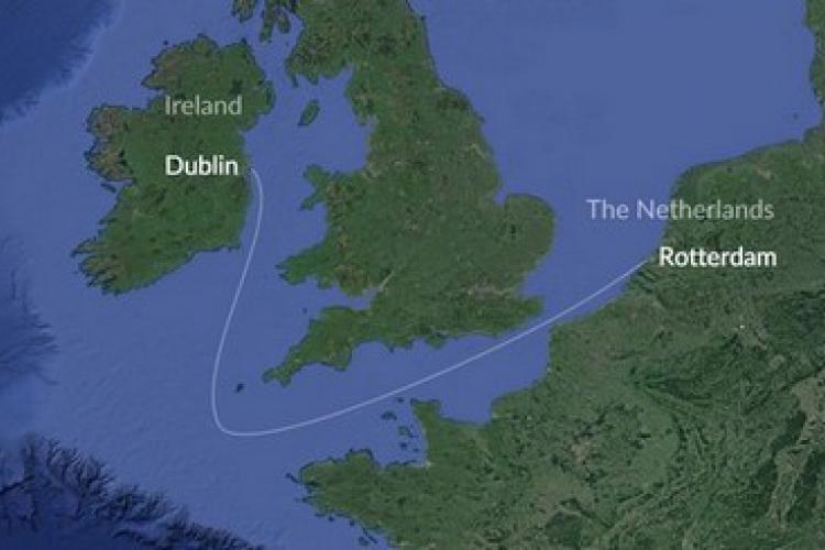 Dublin - Rotterdam, Holland Route Map