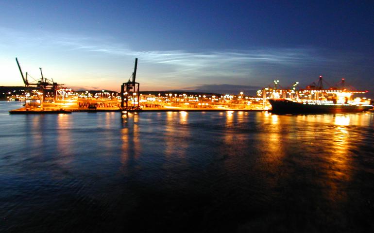 Seaport at night